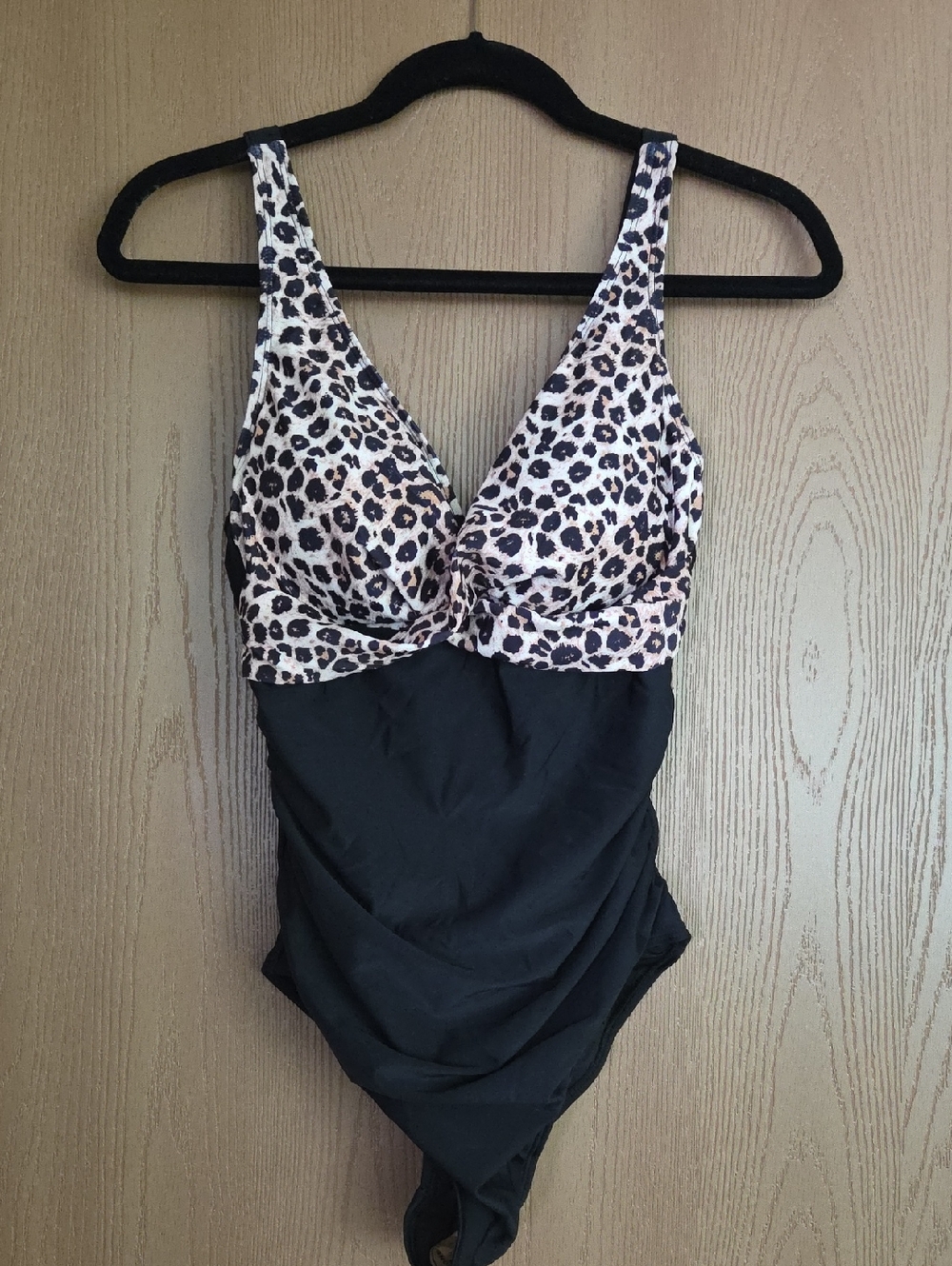 Leopard Print & Black One-Piece Swimsuit - V-Neck Support...NWT